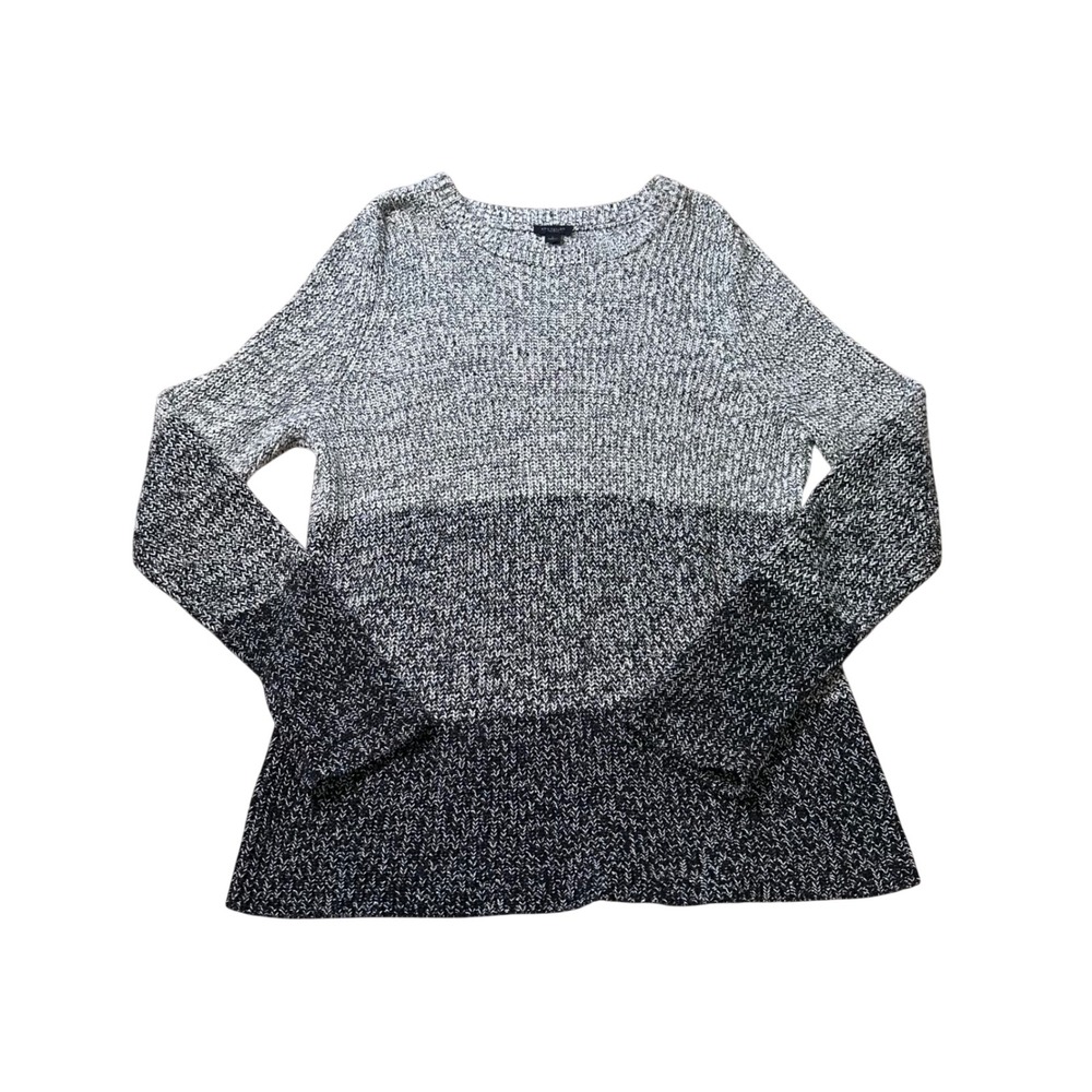 Ann Taylor Factory Womens Grey Black Ombre Shaker Knit Pullover Sweater Large